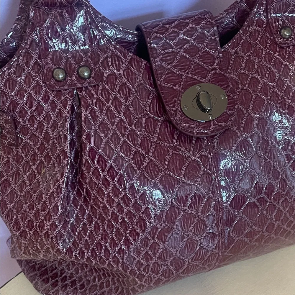Elegant Burgundy pinkish purple faux snakeskin. Handbag